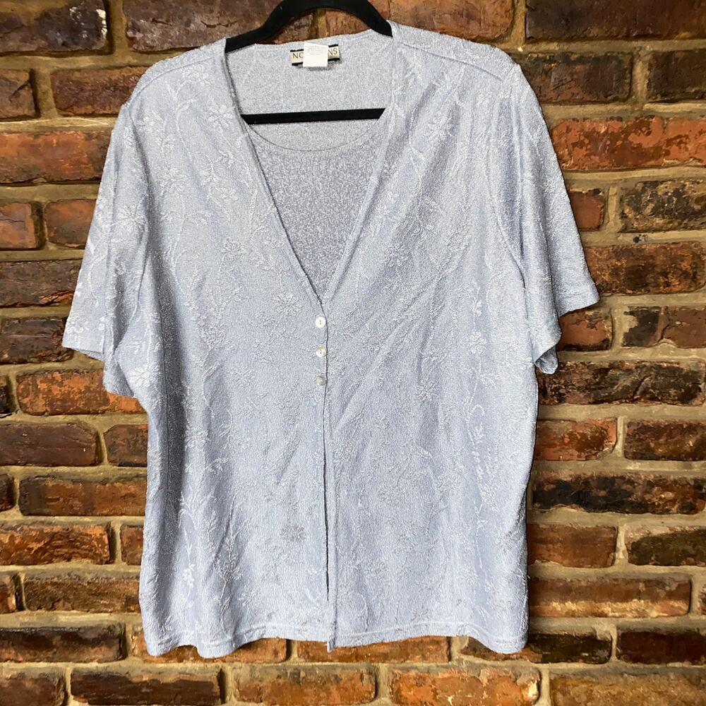 Notations Vintage Gray Textured Knit 2-Piece Cardigan Top Women's Size 1X-